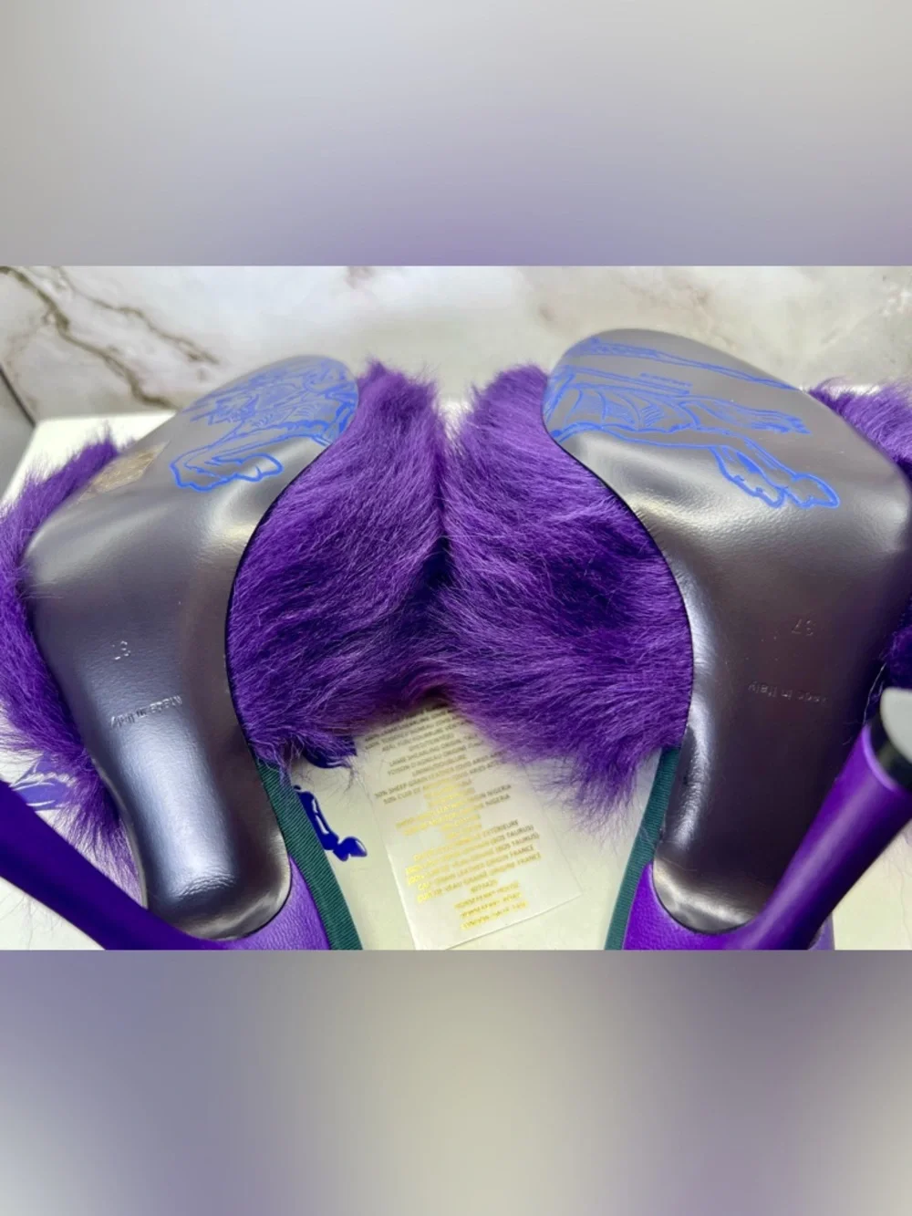 Burberry Purple Minnie Real Fur Shearling Stiletto Mules Full Inclusion. Size 37 - Picture 11 of 12